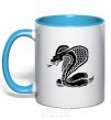 Mug with a colored handle Cobra crawls sky-blue фото