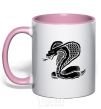 Mug with a colored handle Cobra crawls light-pink фото