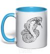 Mug with a colored handle Cobra contour thin sky-blue фото