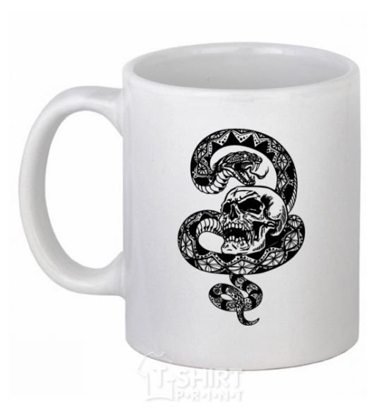 Чашка керамическая Змея с узором и череп Белый фото