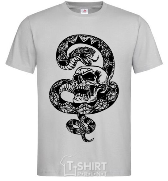 Men's T-Shirt A snake with a pattern and a skull grey фото