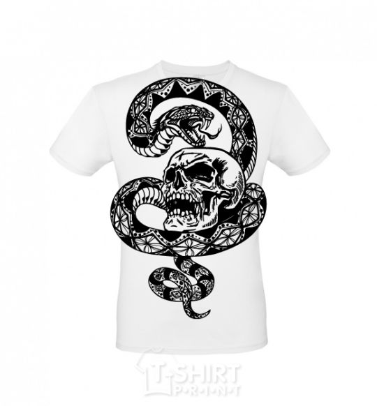 Men's T-Shirt A snake with a pattern and a skull White фото