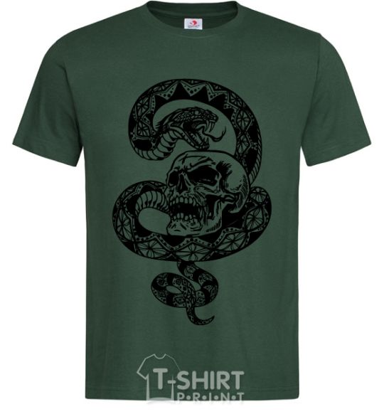 Men's T-Shirt A snake with a pattern and a skull bottle-green фото