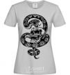 Women's T-shirt A snake with a pattern and a skull grey фото