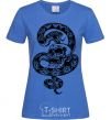 Women's T-shirt A snake with a pattern and a skull royal-blue фото