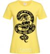 Women's T-shirt A snake with a pattern and a skull cornsilk фото