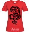 Women's T-shirt A snake with a pattern and a skull red фото