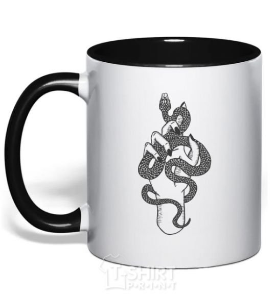 Mug with a colored handle A woman's hand with a snake black фото