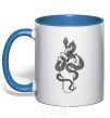 Mug with a colored handle A woman's hand with a snake royal-blue фото