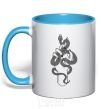 Mug with a colored handle A woman's hand with a snake sky-blue фото