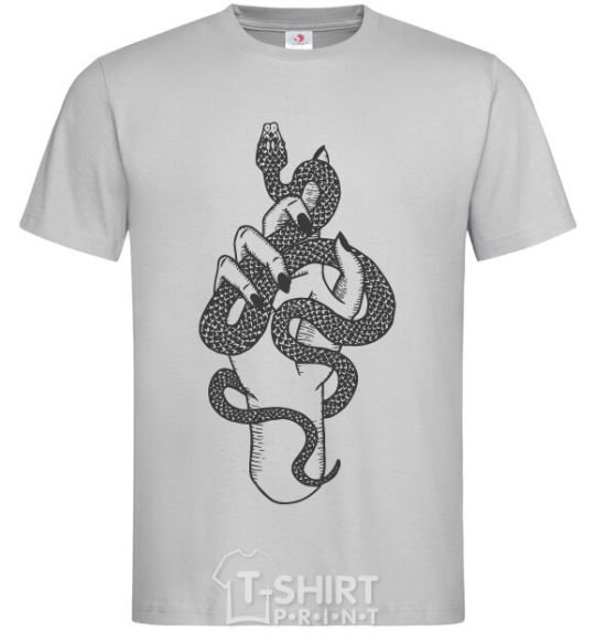 Men's T-Shirt A woman's hand with a snake grey фото