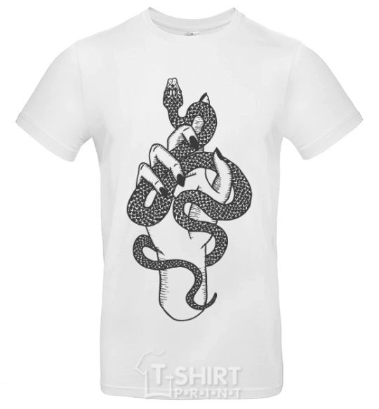 Men's T-Shirt A woman's hand with a snake White фото