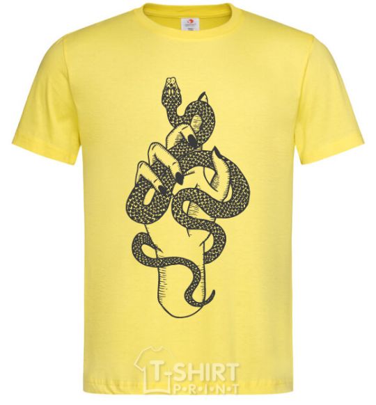 Men's T-Shirt A woman's hand with a snake cornsilk фото