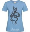 Women's T-shirt A woman's hand with a snake sky-blue фото