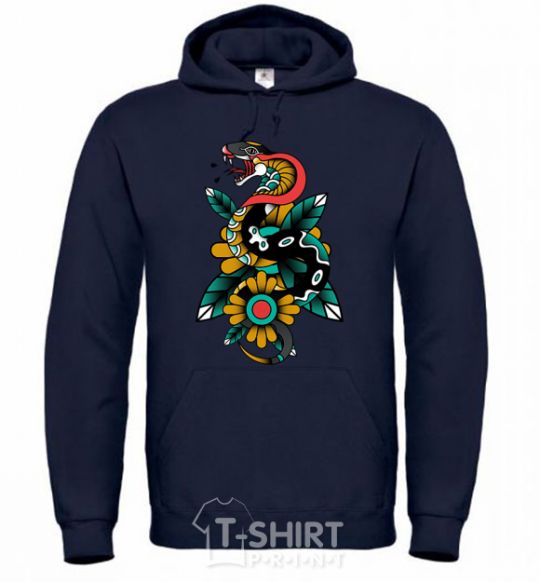 Men`s hoodie A snake on a leaf navy-blue фото