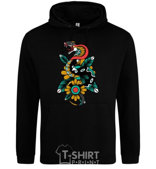 Men`s hoodie A snake on a leaf black фото