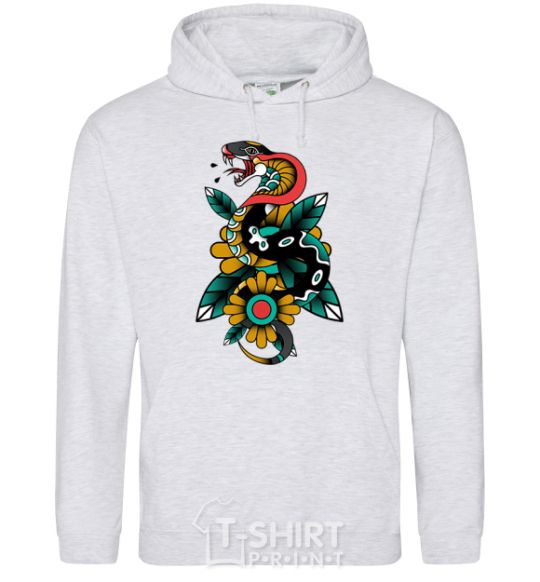 Men`s hoodie A snake on a leaf sport-grey фото