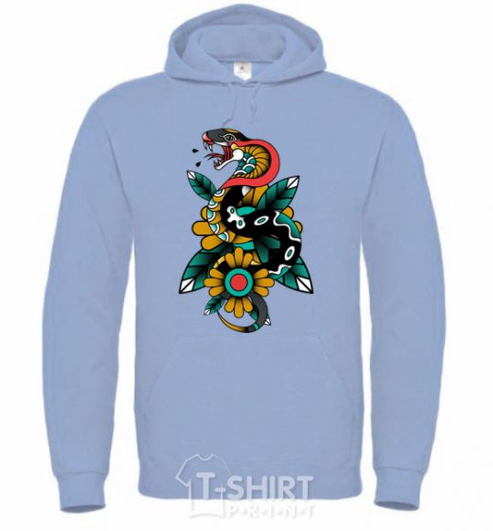 Men`s hoodie A snake on a leaf sky-blue фото