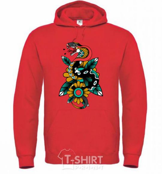 Men`s hoodie A snake on a leaf bright-red фото