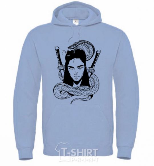 Men`s hoodie The girl with the snake sky-blue фото