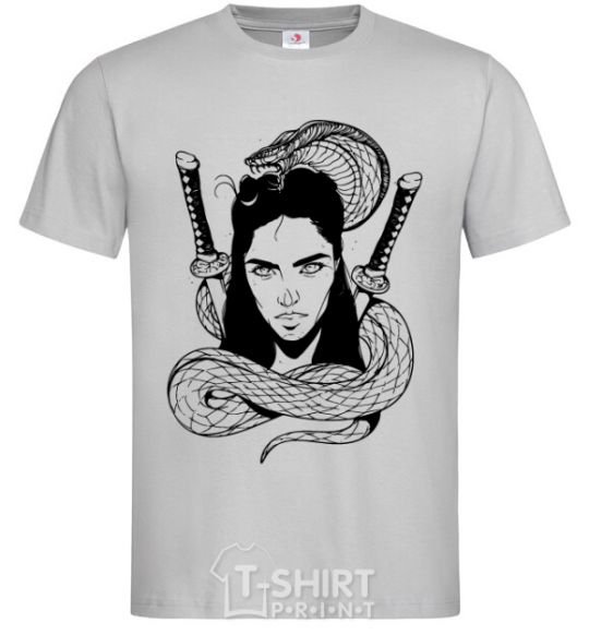 Мужская футболка Девушка со змеей Серый фото