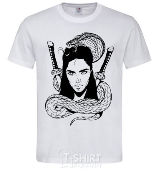 Мужская футболка Девушка со змеей Белый фото