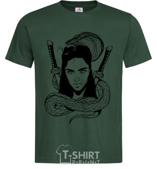 Мужская футболка Девушка со змеей Темно-зеленый фото