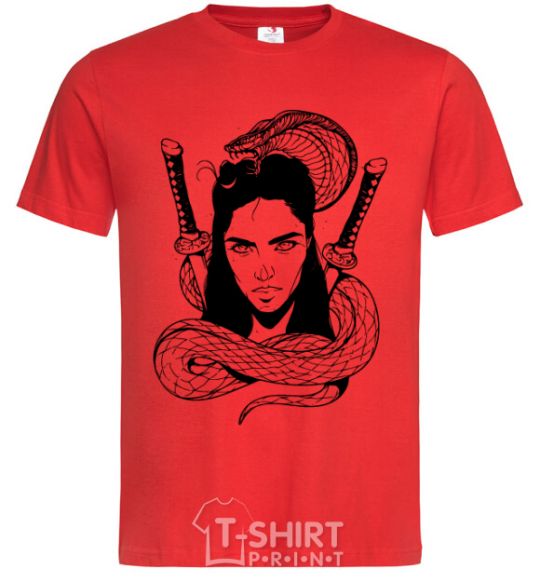 Мужская футболка Девушка со змеей Красный фото