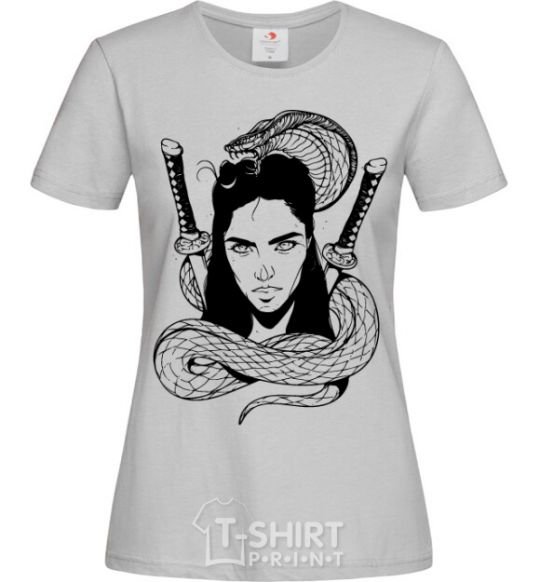Женская футболка Девушка со змеей Серый фото