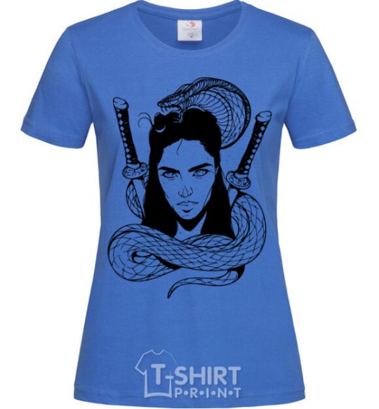 Женская футболка Девушка со змеей Ярко-синий фото