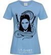 Women's T-shirt The girl with the snake sky-blue фото