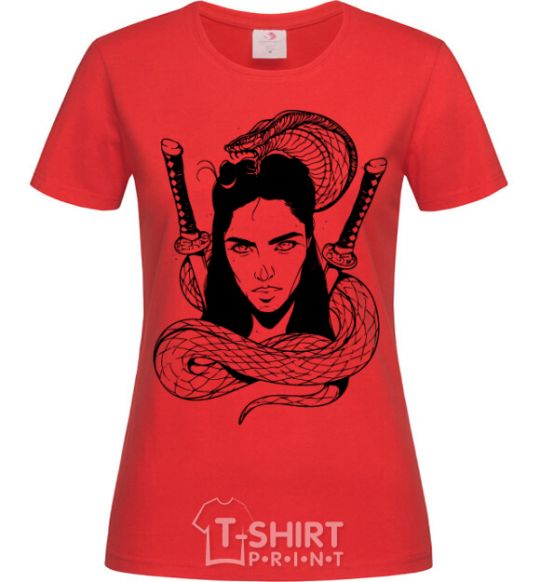 Women's T-shirt The girl with the snake red фото